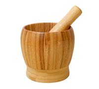 feyiubmen 6,5 x 9 cm - Petit mortier avec pilon - Mortier manuel en bois - Bol de ponçage manuel - Mini broyeur ménager pour l'ail, les épices et les herbes (couleur bois).