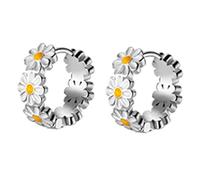FEYLIE Boucles d'oreilles créoles en forme de marguerite pour fille, oreilles sensibles, bijoux simples