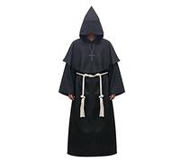 Feynman Costume de moine pour homme - Robe de prêtre - Costume à capuche - Renaissance médiévale - Noir - M