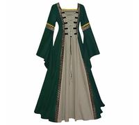 Feynman Robe médiévale pour femmes avec manches trompettes, robe victorienne de la reine médiévale de la Renaissance gothique, robe maxi de carnaval Halloween, Vert, 5XL