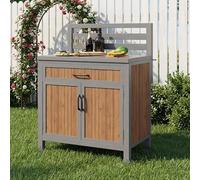 feynoss Armoire de jardin d'extérieur en bois massif résistant aux intempéries avec grand plan de travail et tiroir, station de barbecue pour terrasse, balcon et jardin, 80 x 51 x 119 cm