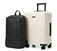FEYNSINN Ryker Hybrid Valise à main rigide avec compartiment avant en polycarbonate véritable Valise à roulettes 55 x 40 x 20 cm Serrure TSA 4 roulettes, sable, Kombi, Ensemble de voyage