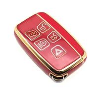 FEYOUN Coque de clé compatible avec Jaguar F-Pace F-Type XE XF XJ Land Rover Discovery Range Rover Smart 5 boutons en TPU Rouge