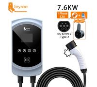 feyree Chargeur de véhicule électrique 32 A, 7,6 kW, monophasé, Wallbox Type 2, câble IEC 62196-2 avec prise, contrôle via application