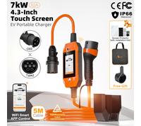 Feyree Chargeur de voiture électrique portable 7 kW 32 A avec écran tactile 4,3 pouces, type 2, réglable, avec adaptateur, contrôle Wi-Fi via application intelligente, pour voitures électriques