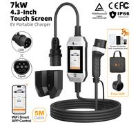 feyree Chargeur de voiture électrique portable avec écran tactile 4,3 pouces, Type 2, 7 kW, 32 A, réglable avec adaptateur, contrôle Wi-Fi via application intelligente pour voiture électrique