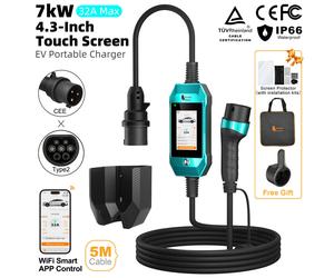Feyree Chargeur EV portable 7 kW avec écran tactile 4,3 pouces, type 2, contrôle via application WiFi, chargeur domestique pour voiture électrique