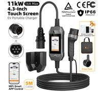 feyree Chargeur EV Type 2 11 kW 16 A 3P avec écran tactile 4,3 pouces, contrôle intelligent via application Wi-Fi, boîtier de charge portable EVSE pour chargeur de voiture