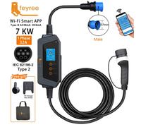 feyree Chargeur EV Type 2 32 A, 7 kW, charge rapide, contrôle Wi-Fi, boîtier portable avec poignée pour voiture électrique