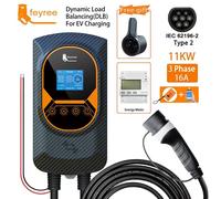 feyree Chargeur EV type 2, câble, 16 A, 11 kW, équilibrage de charge dynamique, chargeur mural, fonction d’application, station de charge pour voiture électrique