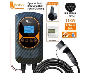 feyree Chargeur EV type 2, câble, 16 A, 11 kW, équilibrage de charge dynamique, chargeur mural, fonction d’application, station de charge pour voiture électrique