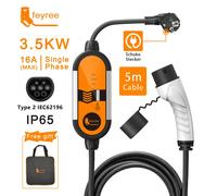 feyree Chargeur portable EV Type 2 3,5 kW (16 A), câble de charge 5 m avec prise Schuko, intensité réglable, chargeur pour voiture électrique