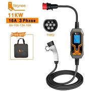 Feyree Chargeur portable pour véhicule électrique 11 kW 16 A Type 2, Boîtier de charge pour véhicule électrique, Chargeur pour voiture électrique avec prise CEE IEC62196-2, Chargeur pour véhicule élec