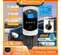 Feyree EV chargeur 32A 7.6KW Type2 câble chargeur de voiture EVSE Wallbox 11KW 22KW 3 phases IEC62196-2 prise APP contrôle pour voiture électrique 7.6KW 32A 1 phase