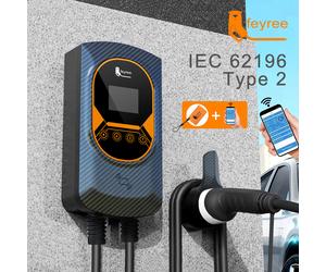 Feyree EV Station de recharge 32A chargeur de voiture de véhicule électrique EVSE Wallbox montage mural 7.6/11/22KW Type2 câble IEC62196 contrôle par application 11KW 16A 3 phase
