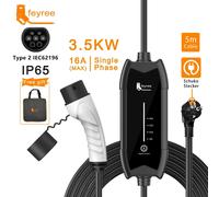 feyree Type 2 3,5 kW 16 A monophasé - Station de charge portable pour véhicule électrique, boîtier portable, courant réglable, câble de 5 m
