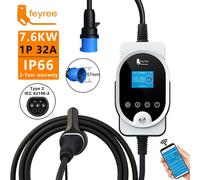 feyree Wallbox EVSE Type 2 7 KW 32 A monophasé - Charge rapide, contrôle et réglage de l’intensité et de la durée de charge via application Wi-Fi pour voiture électrique