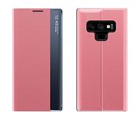 Feyten Coque pour Samsung Galaxy Note 9 avec Verre Trempé, Clear View Full Body Protecteur Housse Coque Folio Portefeuille Antichoc Leather Housse Flip Cover pour Samsung Galaxy Note 9 (Rose)