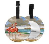 FEYUNYAN 1 étiquette de bagage ronde en cuir synthétique pour valises, avec protection de l'intimité, motif flamant rose, sac de voyage pour homme et femme, accessoires de voyage personnalisés