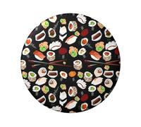 FEYUNYAN Badge durable pour vestes, sacs, cadeaux, badges de collection en fer blanc vif pour événements, enseignants, amis, sushi japonais, noir, rond, alternatif aux patchs thermocollants en vrac, 1
