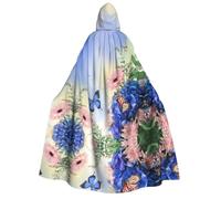 FEYUNYAN Cape à capuche pour adultes, cape d'Halloween à motif papillon et fleurs, accessoire de costume gothique, sorcière, vampire, fermeture à nouer réglable, cape en polyester doux pour cosplay et