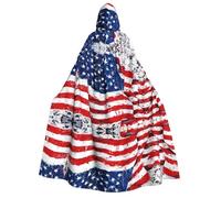 FEYUNYAN Cape à capuche pour adultes, cape d'Halloween avec drapeau américain, accessoire de costume de sorcière gothique, vampire, fermeture à nouer réglable, cape en polyester doux pour cosplay et