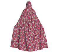 FEYUNYAN Cape à capuche pour adultes, cape d'Halloween motif tête de mort et feuilles vertes, accessoire de costume de sorcière gothique, vampire, fermeture à nouer réglable, cape en polyester doux