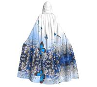 FEYUNYAN Cape à capuche pour adultes, cape d'Halloween papillon bleu, accessoire de costume de sorcière gothique, vampire, fermeture à nouer réglable, cape en polyester doux pour cosplay et fêtes
