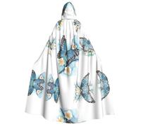FEYUNYAN Cape à capuche pour adultes, cape d'Halloween, papillon bleu, accessoire de costume de vampire gothique, fermeture à nouer réglable, cape en polyester doux pour cosplay et fêtes d'Halloween