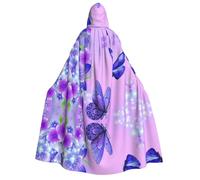 FEYUNYAN Cape à capuche pour adultes, cape d'Halloween papillon violet, accessoire de costume de sorcière gothique, vampire, fermeture à nouer réglable, cape en polyester doux pour cosplay et fêtes