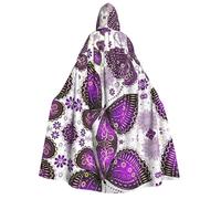 FEYUNYAN Cape à capuche pour adultes, cape d'Halloween papillon violet-doré, accessoire de costume gothique, sorcière, vampire, fermeture à nouer réglable, cape en polyester doux pour cosplay et fêtes