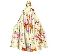 FEYUNYAN Cape à capuche pour adultes, girafe, fleur, papillon, Halloween, accessoire de costume de sorcière gothique, vampire, fermeture à nouer réglable, cape en polyester doux pour cosplay et fêtes