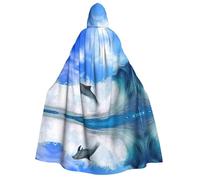 FEYUNYAN Cape à capuche pour adultes, joli dauphin d'Halloween, accessoire de costume de sorcière gothique, vampire, fermeture à nouer réglable, cape en polyester doux pour cosplay et fêtes