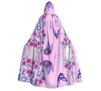 FEYUNYAN Cape à capuche pour adultes, papillon et fleurs, accessoire de costume gothique, sorcière, vampire, fermeture à nouer réglable, cape en polyester doux pour cosplay et fêtes d'Halloween