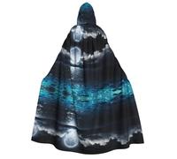 FEYUNYAN Cape à capuche pour adultes, pleine lune et nuages brumeux, accessoire de costume gothique, sorcière, vampire, fermeture à nouer réglable, cape en polyester doux pour cosplay et fêtes