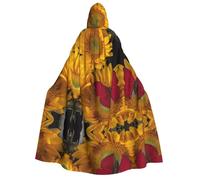 FEYUNYAN Cape à capuche pour adultes, tournesols jaunes, papillon rouge, accessoire de costume gothique, sorcière, vampire, fermeture à nouer réglable, cape en polyester doux pour cosplay et fêtes