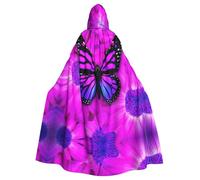 FEYUNYAN Cape d'Halloween effrayante pour adultes, cape à capuche et papillon violet, cape gothique de sorcière, vampire avec cordon de serrage réglable pour Halloween, fête, cosplay