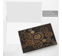 FEYUNYAN Cartes de vœux pour toutes les occasions avec enveloppe rouge, horloge engrenage bronze siècle, lot de cartes de remerciement vierges à l'intérieur, papier perlé de luxe respectueux de