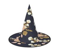 FEYUNYAN Chapeau de sorcière d'Halloween, accessoire de costume de sorcière pliable réglable pour femme et adulte, casquette de magicien pointue, chapeau d'Halloween à motif floral rose, 1 pièce