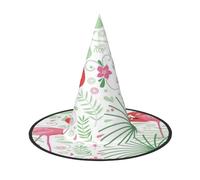 FEYUNYAN Chapeau de sorcière d'Halloween, accessoire de costume de sorcière pliable réglable pour femme et adulte, casquette de magicien pointue, chapeau botanique flamant rose pour Halloween, 3