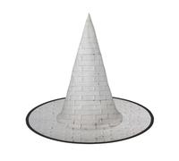 FEYUNYAN Chapeau de sorcière d'Halloween, accessoire de costume de sorcière pliable réglable pour femme et adulte, casquette de magicien pointu, chapeau d'Halloween vieux mur de briques blanches, 3