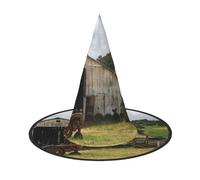 FEYUNYAN Chapeau de sorcière d'Halloween, accessoire de costume de sorcière pliable réglable pour femme et adulte, casquette de magicien pointue, vieux chapeau d'Halloween en bois rouillé grange