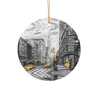 FEYUNYAN Décoration de Noël ronde en aluminium à suspendre, arbre de Noël, décoration à suspendre pour arbre de cheminée, fête, vacances, maison, festival, pendentif cercle festif d'amour de New York