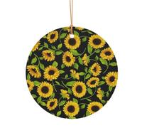 FEYUNYAN Décoration de Noël ronde en aluminium à suspendre, arbre de Noël, décoration à suspendre pour arbre de cheminée, fête, vacances, festival, beau pendentif rond festif tournesol avec corde