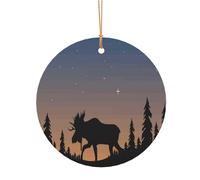 FEYUNYAN Décoration de Noël ronde en aluminium à suspendre, arbre de Noël, décoration à suspendre pour sapin, cheminée, fête, vacances, festival, cerf, montagne, pin, pendentif cercle festif avec