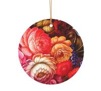 FEYUNYAN Décoration de Noël ronde en aluminium à suspendre, arbre de Noël, décoration à suspendre pour arbre de cheminée, fête, vacances, festival, belle fleur rouge avec corde
