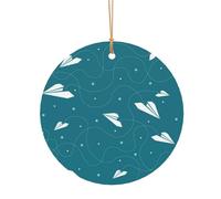 FEYUNYAN Décoration de Noël ronde en aluminium à suspendre, arbre de Noël, décoration à suspendre pour arbre de cheminée, fête, vacances, festival, avion en papier, pendentif cercle festif avec corde