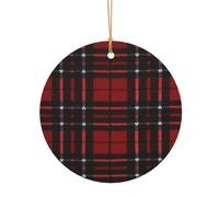 FEYUNYAN Décoration de Noël ronde en aluminium à suspendre, arbre de Noël, décoration à suspendre pour arbre de cheminée, fête, vacances, maison, festival, pendentif cercle festif à carreaux rouges et