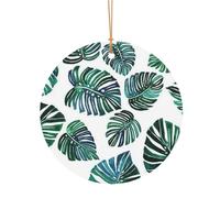 FEYUNYAN Décoration de Noël ronde en aluminium à suspendre, arbre de Noël, décoration à suspendre pour arbre de cheminée, fête, vacances, festival, feuilles de bananier, pendentif cercle festif avec