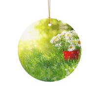 FEYUNYAN Décoration de Noël ronde en aluminium à suspendre, arbre de Noël, décoration à suspendre pour sapin, cheminée, fête, vacances, festival, fleurs florales, marguerites, cercle festif avec corde